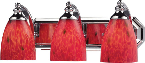 Bath and Spa 3 Light Vanity In Polished Chrome and Fire Red Glass