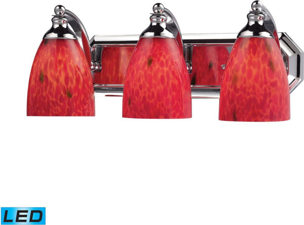 Bath and Spa 3 Light Led Vanity In Polished Chrome and Fire Red Glass