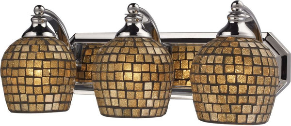 Bath and Spa 3 Light Vanity In Polished Chrome and Gold Leaf Glass