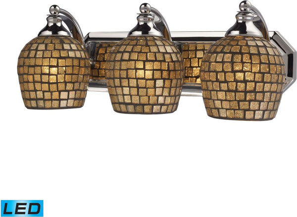 Bath and Spa 3 Light Led Vanity In Polished Chrome and Gold Leaf Glass