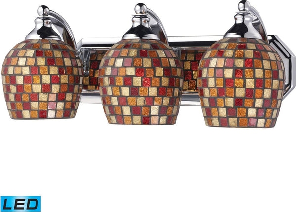 Bath and Spa 3 Light Led Vanity In Polished Chrome and Multi Fusion Glass
