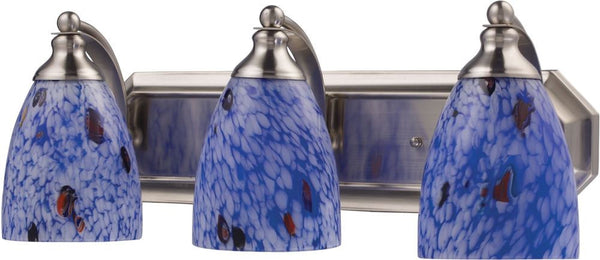 Bath and Spa 3 Light Vanity In Satin Nickel and Starburst Blue Glass