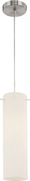 1 Light Pendant In Satin Nickel and White Glass