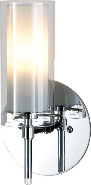 1 Light Wall Sconce In Chrome With Clear and White Opal Glass