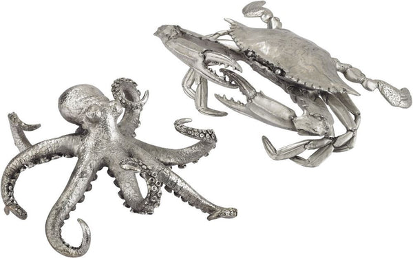 Hand Forged Silver Crab and Octopus - (Set of 2)