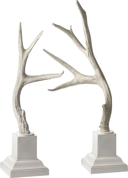 Weathered Resin Buck Antlers On White Base - (Set of 2)