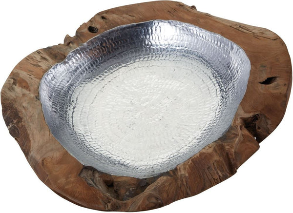 Large Round Teak Bowl With Aluminum