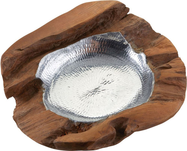 Medium Round Teak Bowl With Aluminum