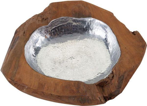 Small Round Teak Bowl With Aluminum