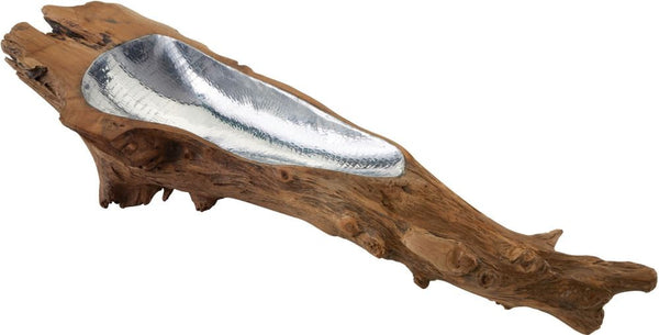 Long Teak Root Bowl With Aluminum Insert