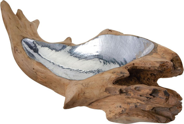 Short Teak Root Bowl With Aluminum Insert