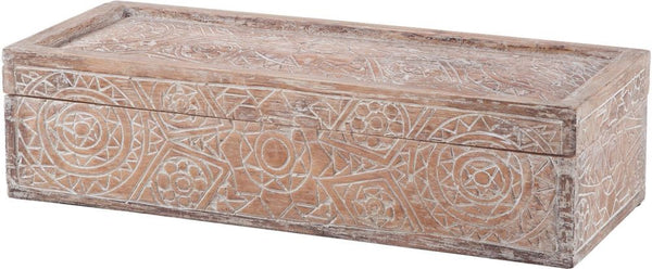 Whitewashed Carved Albasia Wood Box