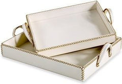 Greer Leather Trays - Cream