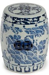 Blue & White Carved Dragon Garden Stool