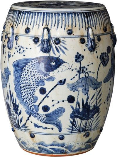 Blue & White Garden Stool Fish Motif