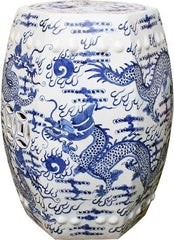 Blue & White Hex Fire Ball Dragon Garden Stool