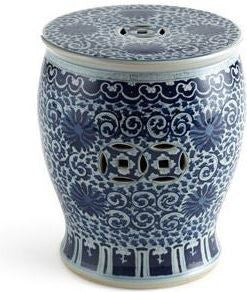 Blue & White Twisted Lotus Drum Stool