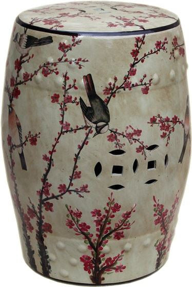 Beige Famille Rose Garden Stool with Magpie Cherry Motif