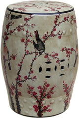 Beige Famille Rose Garden Stool with Magpie Cherry Motif