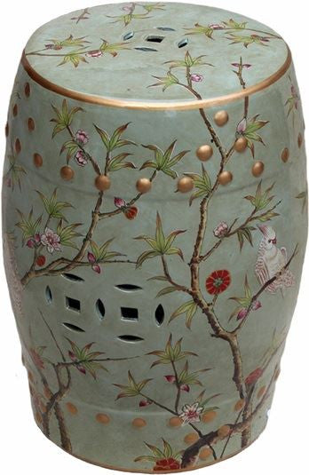 Famille Rose Green Stool Bird Floral Motif