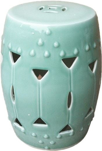 Carved Triangle Round Stool - Celadon