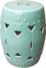 Carved Triangle Round Stool - Celadon