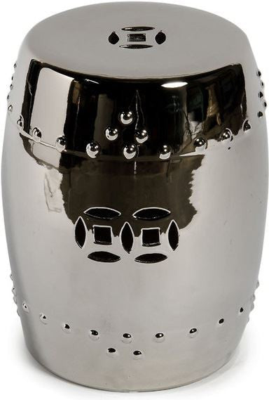Metallic Silver Porcelain Garden Stool