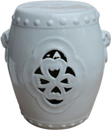 White Carved Floral Garden Stool With Ears