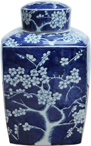 B&W Square Tea Jar Plum Motif