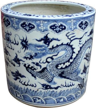 Blue & White Cloud Dragon Cylinder Planter