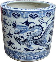 Blue & White Cloud Dragon Cylinder Planter