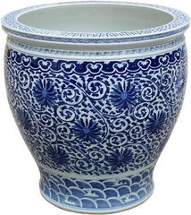 Blue & White Twisted Lotus Bowl Shape Planter 16.5H