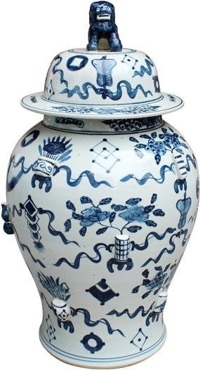 Blue & White Antique Symbol Temple Jar