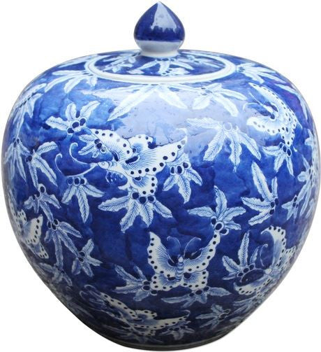 Blue & White Butterfly Melon Jar