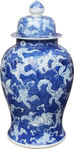 Blue & White Butterfly Temple Jar