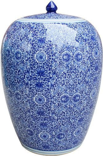 Blue & White Cluster Flower Ginger Jar - L