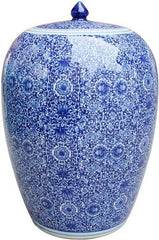 Blue & White Cluster Flower Ginger Jar - L