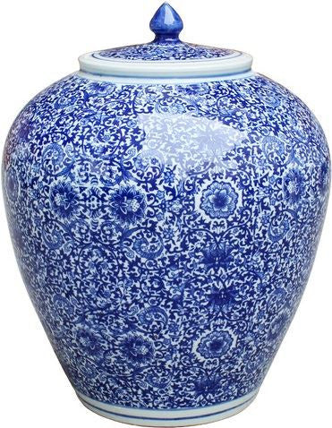 Blue & White Cluster Flower Ginger Jar - S