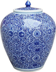 Blue & White Cluster Flower Ginger Jar - S