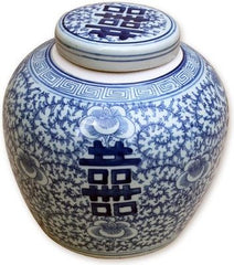 Blue & White Double Happiness Floral Lidded Jar