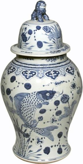 Blue & White Fish Temple Jar
