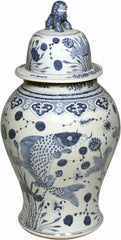 Blue & White Fish Temple Jar