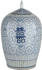 Blue & White Floral Double Happiness Ginger Jar