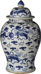 Blue & White Foo Dog Temple Jar