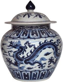 Blue & White Ginger Jar W/ Dragon Motif