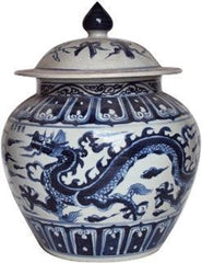 Blue & White Ginger Jar W/ Dragon Motif