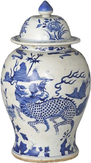 Blue & White Kylin Temple Jar