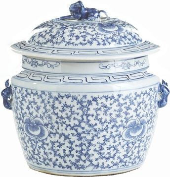Blue & White Lidded Rice Jar Floral Motif