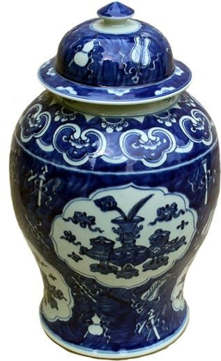 Blue & White Madallion Antique Design Temple Jar