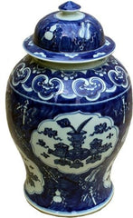 Blue & White Madallion Antique Design Temple Jar